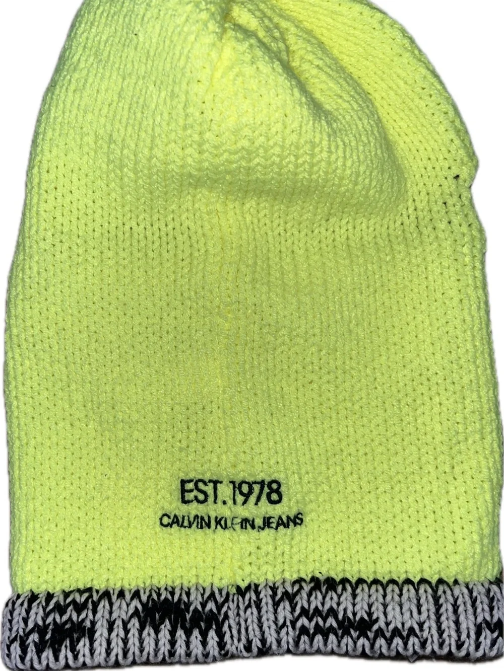 NWOT Neon Yellow Knit balaclava Sweater material stretch thick heavy cotton new